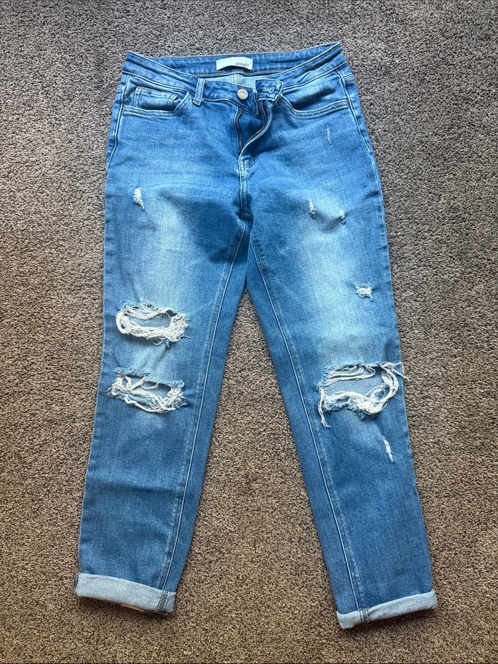 Distressed Mid-Blue Cropped Women's Jeans
